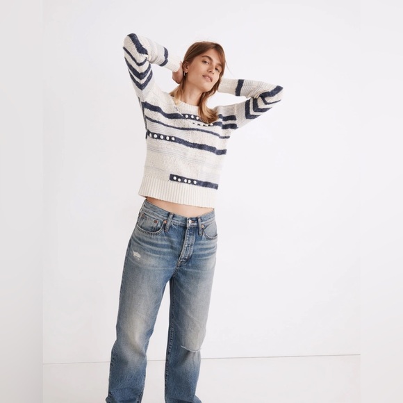 Madewell Grandover Bobble Pullover Sweater in Heather Denim - Size L - Picture 4 of 5